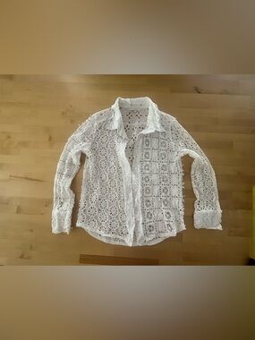 Olivaceous White Cotton Lace Top Size L Runs Small